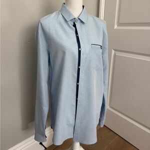 MENS - Craft + Flow - Baby blue button down dress shirt dark blue accents LARGE
